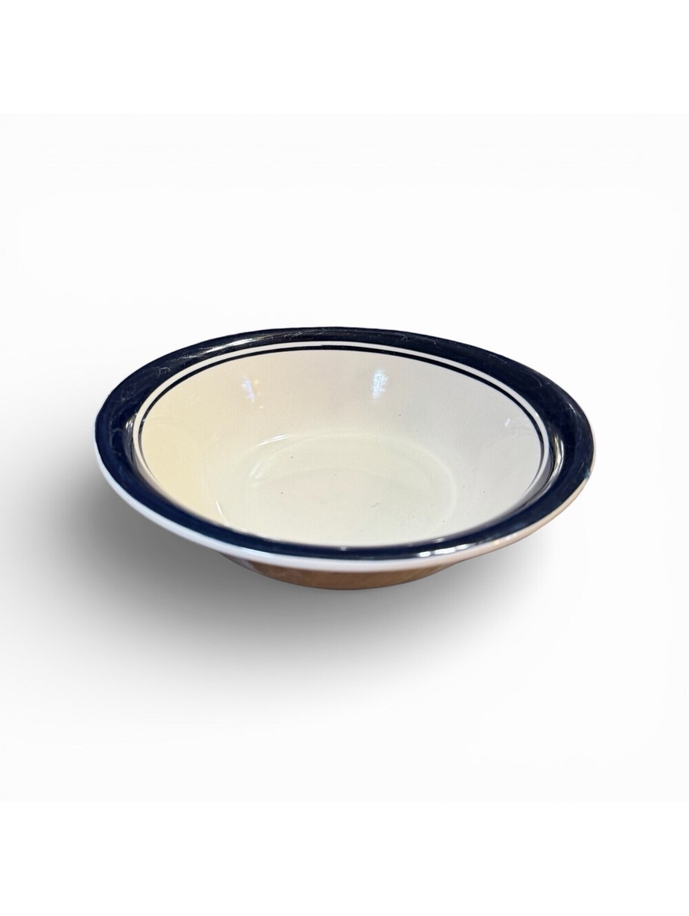 Todays Home Stoneware Bowl Cream Navy Blue Double Stripe Rim Cereal Soup